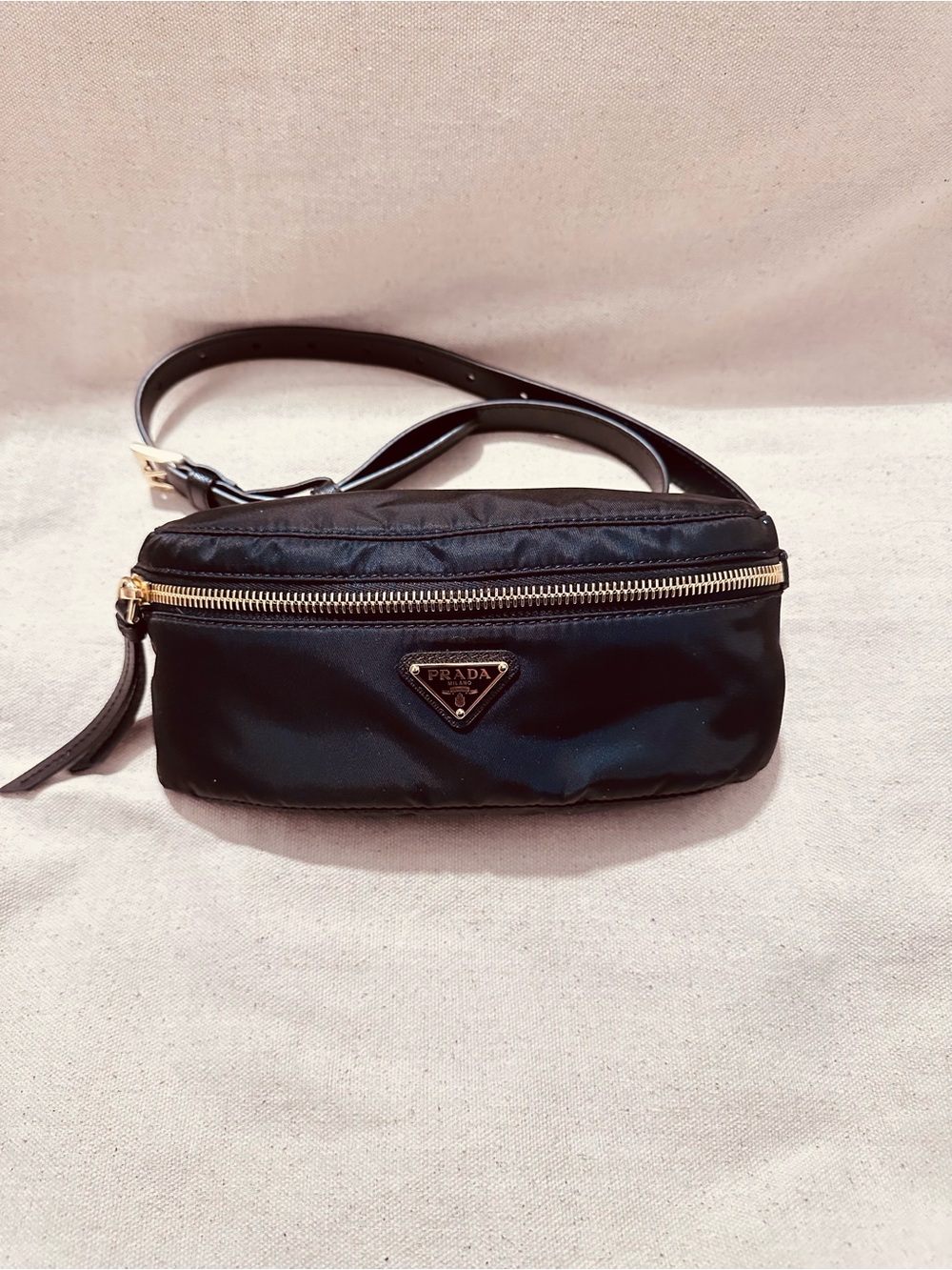Prada | Bag | Prada Black Re- Nylon & Saffiano Leather Belt Bag | Gold Hardware